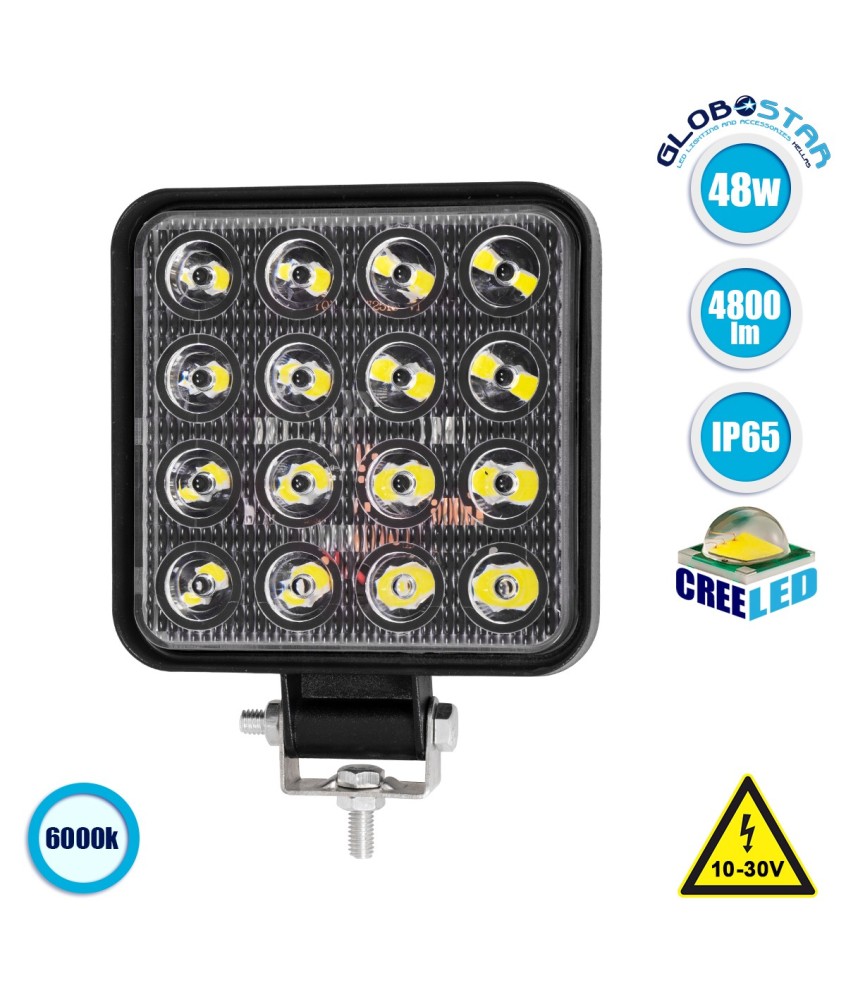 GLOBOSTAR® WORKPRO 85409 Προβολάκι LED 48W 4800lm 45° DC 10-30V Αδιάβροχο IP65 Ψυχρό Λευκό 6000K - CREE COB Chip - Μ10.8 x Π3.2 x Υ12.8cm - 2 Χρόνια Εγγύηση